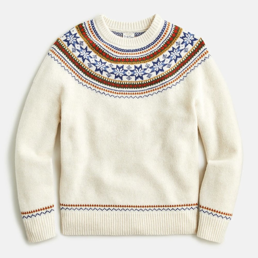 NWT J Crew 100% Lambs Wool Yoked Nordic Fair Isle Cream Sweater (Various Sizes)